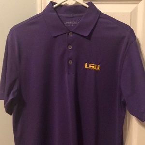 LSU Nike DRI-FIT golf shirt.